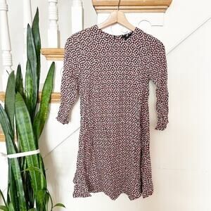 H&M Womens Red Geometric Print 3/4 Sleeve Round Neck Shift Dress Size 2